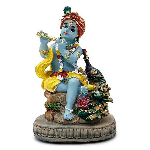 alikiki Hindu God Lord Krishna Statue – 4.3" H Indian Idol Krishna Sculpture India Wedding Baby Shower Return Gifts Diwali Gifts Home Office Mandir Temple Puja Gifts Murti Pooja Item