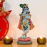 Hindu God Lord Krishna Statue - 8.3”H India Idol Krishna Figurine Puja Item Pooja Return Gift for Indian Diwali Gifts Home Altar Temple Mandir Meditation Room Yoga Studio Spiritual Decors