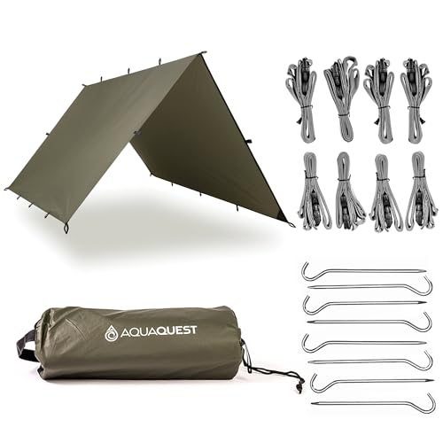 AquaQuest Safari Tarp – Lightweight Waterproof (5,000mm) Seam-Taped Ripstop Rain Fly for Backpacking, Thru-Hiking & Hammock Camping