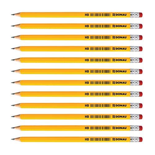 OFFICER PRODUCTS Donau 7386001PL-99 Wooden Pencils: 12 HB Pencils with Eraser/Pack of 12 / Non-Toxic/Colour: Yellow