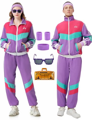 Antbutler 80s Tracksuit for Men Women Retro Windbreaker Set 80s 90s Outfit for Men 80s Track Suit for Couple 90s Shell Suit