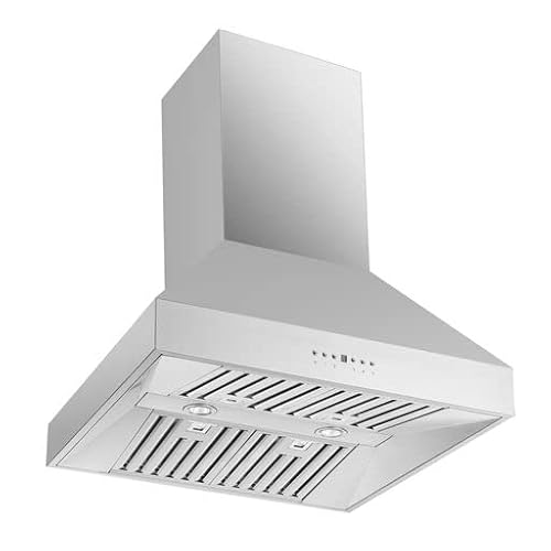 Forno Coppito 30" Inch. Island Range Hood with 600 CFM Motor and 4 Speed Touch Control - Stainless Steel Ceiling Mount Kitchen Stove Vent with Baffle Filter and 2 Chimney Extensions