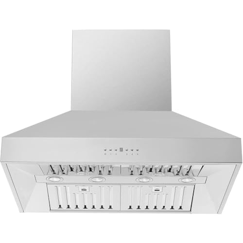 Forno Orvieto 36" Inch. Wall Mount Range Hood with 1200 CFM Double Motor and 4 Speed Touch Control - Stainless Steel Ceiling Mount Kitchen Vent Hood with Baffle Filter and 2 Chimney Extensions