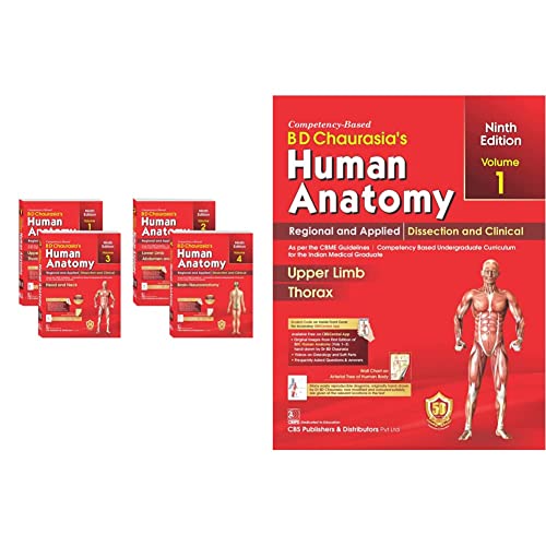 B D CHAURASIA'S HUMAN ANATOMY 9th Ed, 4 Volume Set (PB - 2023) & BD CHAURASIAS HUMAN ANATOMY 9ED VOL -1 REGIONAL AND APPLIED DISSECTION & CLINICAL UPPER LIMB THORAX (PB-2023)