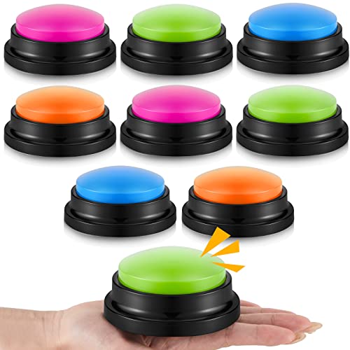 Honoson 8 Pieces Recordable Answer Buzzers Button for Trivia Games Show Buzzers Recording Buttons Gifts for Back to School Classroom Team