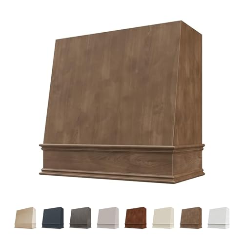 Riley & Higgs American Walnut Wood Range Hood Angled Front with Decorative Molding | Custom Wall Mount Kitchen Vent Cover for Dream Kitchen | Plywood & Maple Veneer | (31.5 W x 36 H inches)