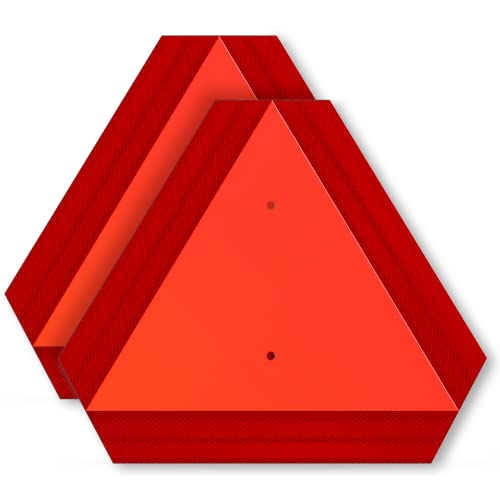 SWEETAPRIL Slow Moving Vehicle Sign, Rust Free Aluminum Slow Moving Vehicle Triangle Signs, 14"X16", 40-Mil Thick Diamond Grade Reflective For Golf Cart, Tractor, Utv, Safety Signs