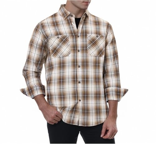 WARHORSEE Flannel Shirt for Men Long Sleeve Regular Fit Button Down Casual Plaid Shirt