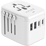 VYLEE Universal International Power Travel Plug Adapter, 5 in 1 European Travel Plug Adapter W/ 3.5A 2xUSB-A and 2xUSB C Wall Charger and Worldwide AC Outlet for Europe USA UK AUS Asia