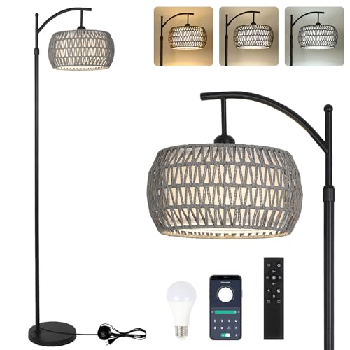 eyassi Rattan Floor Lamps for Living Room, Arc Floor Lamp for Bedroom……