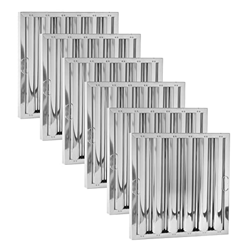 HOODMART 20x20 Hood Filter Set of 6, Stainless Steel Baffle Filter Replacement for Restaurants and Commercial Kitchen Range