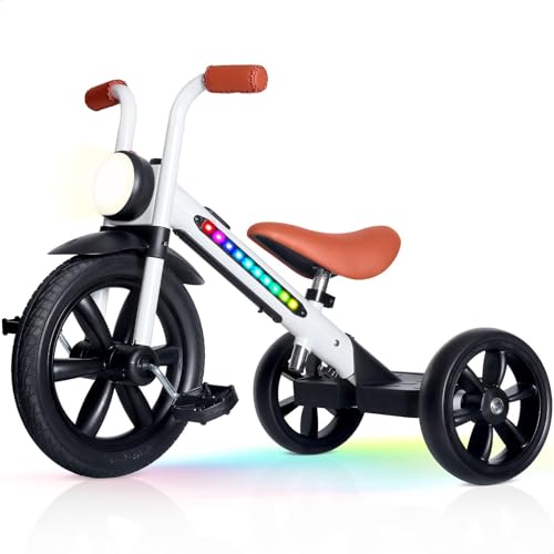 KRIDDO Kids Tricycles Age 2 to 5 Years, 12 Inch Puncture Free Rubber Wheels w Front Light, Kids Trike for 2.5 to 5 Year Olds, Gift Toddler Trikes