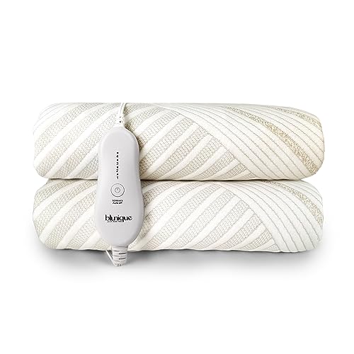 blunique Electric Heated Mattress Pad Bed Warmer Deep Pocket Side Storage Pouch for Controller Auto-Off Timer Fast Heating Machine Washable