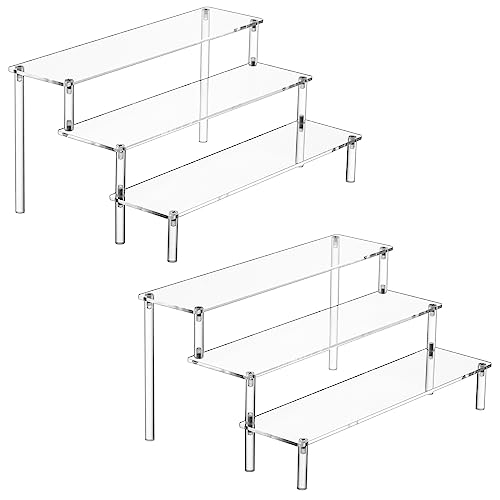 HENABLE Acrylic Display Risers, Acrylic Perfume Stand Organizer, Clear Acrylic Shelf Risers for Display Stands for Food, Tabletop Use, Amiibo Funko POP Figure, 3 Tier Clear Cupcake Stand Risers