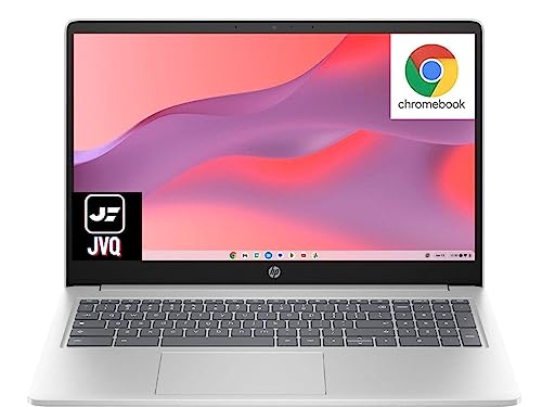 HP 15.6'' HD Chromebook Laptop, Intel Processor N200, 8GB RAM, 64GB eMMC + 64GB Card, Webcam, WiFi, Zoom Meeting, Bluetooth, USB-A&C, Chrome OS- Natural Silver