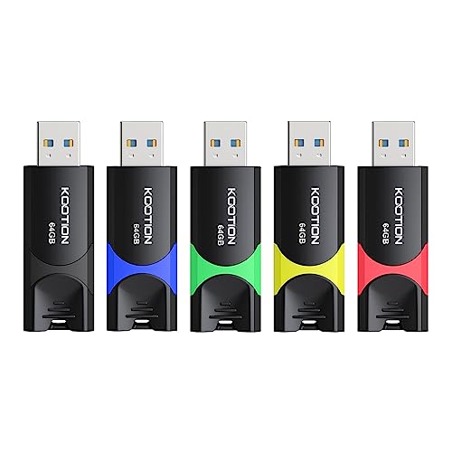 64 GB USB 3.0 Stick 5-Pack, KOOTION USB Memory Flash Drive USB 3.0 Stick 64 GB Thumb Drive USB Drive with LED Indicator for Data Storage Jump Drive (64 GB 5Pack Mixcolor)