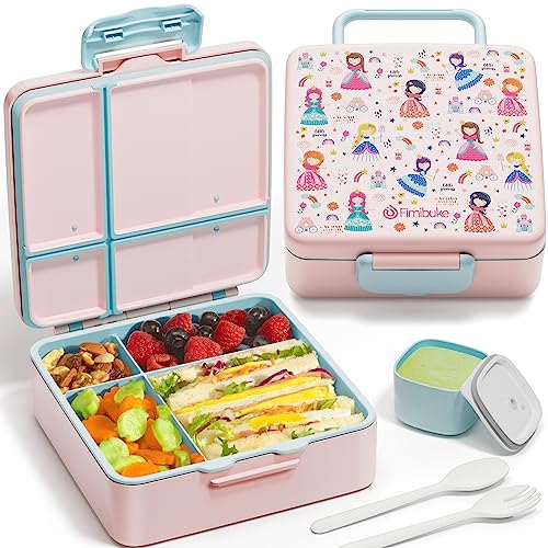 Fimibuke Bento Lunch Box for Kids - Leak Proof Toddler Bento Box with 4 Compartments BPA Free Dishwasher Safe Lunch Box Container with Utensils, Ideal Portion Sizes for Ages 3-12 Girls Boys for School