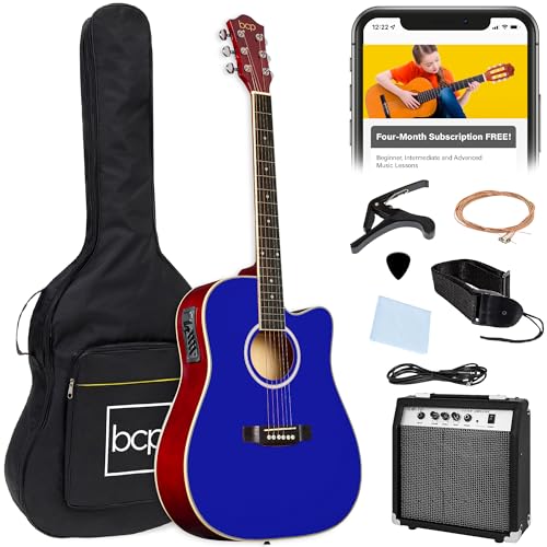 Best Choice Products Beginner Acoustic Electric Guitar Starter Set 41in w/All Wood Cutaway Design, Case