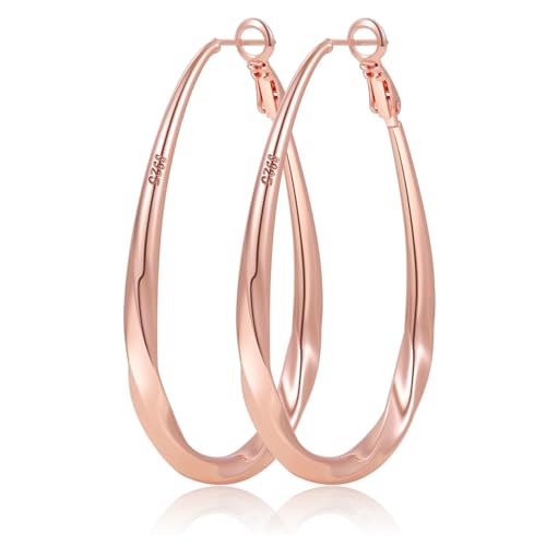 PABBEU Silver Hoop Earrings for Women Oval Hypoallergenic 925 Sterling Silver Hoop Earrings Lightwieght Large Hoops Earring for Women Trendy