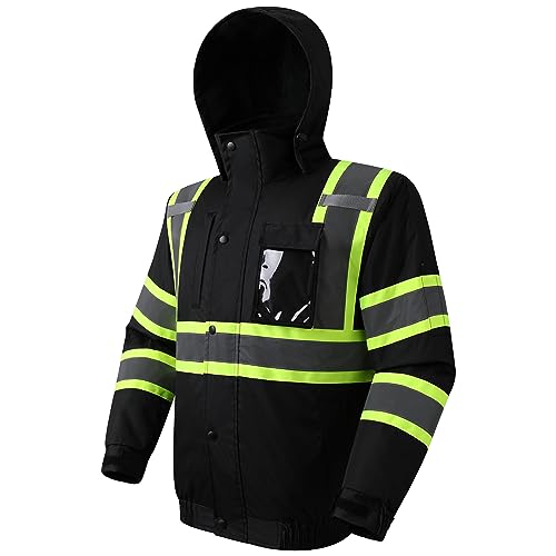 JKSafety Hi-Vis Winter Safety Jacket Fluorescent Color Durable Waterproof Lightweight Jacket for men ANSI Compliant Class 3