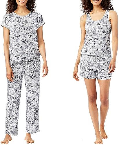 Lucky Brand Women's Pajama Set - 4 Piece Sleep Shirt, Tank Top, Pajama Pants, Lounge Shorts (S-XL)