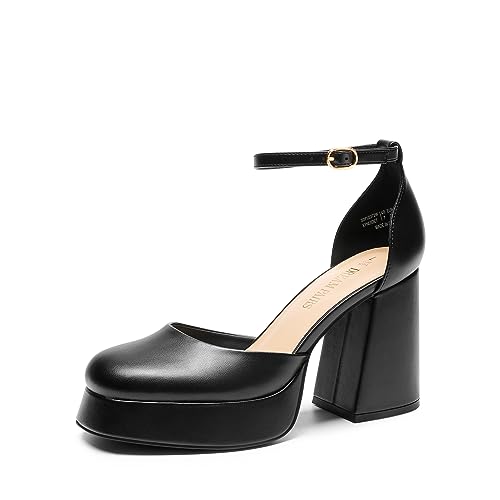 DREAM PAIRS Women's Chunky Platform High Heels Closed Toe Block Ankle Strap Dress Wedding Party Pumps Shoes