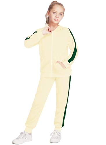 Arshiner Girls 2 Piece Outfits Sweatsuits Zip Up Hoodie Sweatshirt and Sweatpant Athletic Tracksuit Jogger Set