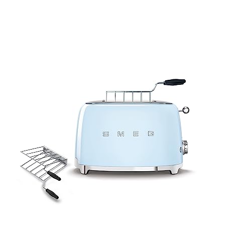 SMEG 2 Slice Toaster and Sandwich Rack Combo, Pastel Blue