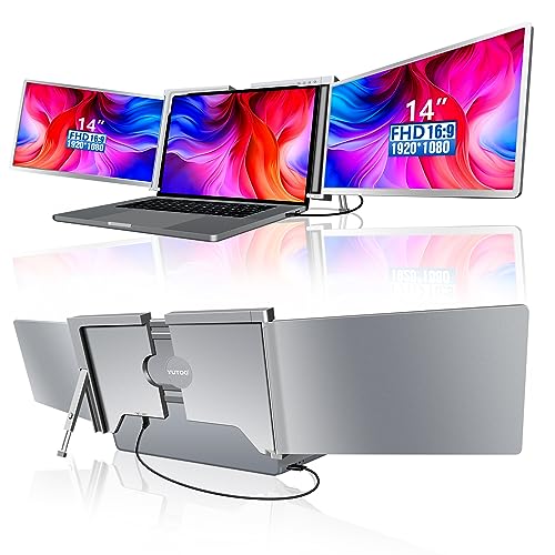 YUTOO Triple Laptop Screen Extender, [M1/M2/M3/Windows] [Only 1 Cable to Connect],Laptop Monitor Extender for Mac/Windows, 1080P | FHD IPS | Ultra-Thin Bezel, Powered by Type-C/USB for 13.5~17.3"