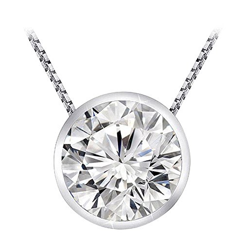 Houston Diamond District 0.75 to 5 Carat IGI Certified LAB GROWN Round Cut Diamond Pendant Necklace Bezel Set (I-J Color, VS1-VS2 Clarity Ideal Cut) 16" Silver Chain White Gold 5 Carat