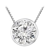 Houston Diamond District 0.75 to 5 Carat IGI Certified LAB GROWN Round Cut Diamond Pendant Necklace Bezel Set (I-J Color, VS1-VS2 Clarity Ideal Cut) 16" Silver Chain White Gold 5 Carat