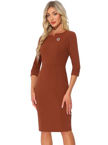 Allegra K Vintage Dress for Women 3/4 Sleeve 2025 Back Slit Bodycon Work Business Sheath Dresses