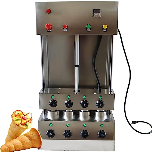 HQHAOTWU Commercial Pizza Cone Maker Machine 110V 2.6KW Automatic Cone Pizza Former with 4 Dies Adjustable Top/Bottom Temp Control (0-300°C) Emergency Stop Switch for Bakery Restaurant
