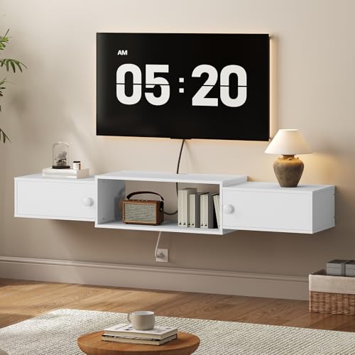 HOOBRO Floating TV Stand with Power Outlets, Modern Wall Mounted Entertainment Center with Doors, Media Console Shelf for Under TV Storage, for Living Room, Bedroom