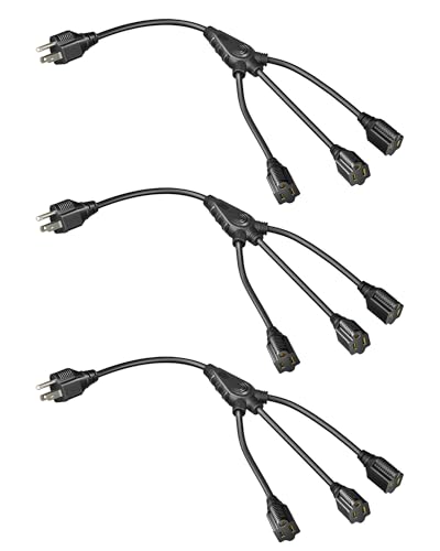 DEWENWILS 18 Inch 1 to 3 Extension Cord Splitter, 16AWG Heavy Duty SJTW Wire, 3 Prong with 3 Extended Outlets, Outdoor Extension Cord for Light, Christmas Decoration, ETL Listed, Pack of 3