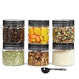 PEARLPET Plastic Tiffany Container Set for Kitchen Storage Set with Spoons, Black 200 ML Set of 6 Pieces