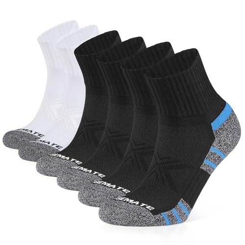 CLOSEMATE 6 Pack Mens Ankle Athletic Socks Cushioned Running Sports Cotton Quarter Socks
