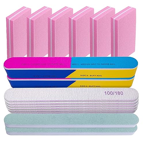 Nail File and Buffer Set (16 Pack), Nail File Kit Professional Nail Files & Buffers Manicure Supplies Filer Buffer for Natural Nails, 100/180 Grit 7 Way Nail Filing Polishing Buffer for Nail Care