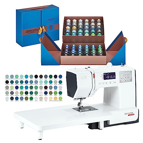 Bernette B38 Computerized Sewing Machine | LCD, 394 Stitch Patterns, Automatic Needle Threader, LED Light, Extension Table | Northern Lights Thread Bundle | Heavy Duty Performance & User Friendly