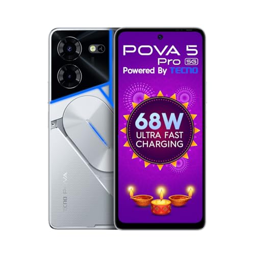 Book Cover TECNO Pova 5 Pro 5G (Silver Fantasy, 8GB RAM,128GB Storage)| Segment 1st 68W Ultra Fast Charging | India's 1st Multi-Colored Backlit ARC Interface | 50MP AI Dual Camera | 6.78”FHD+ Dot-in Display