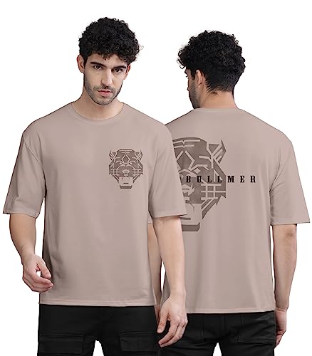 BULLMER Trendy Front and Back Printed Oversized Round Neck T-Shirt for Men - Lavender/Medium