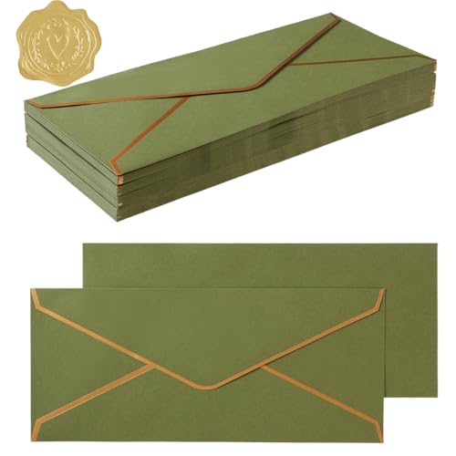 50 Pack #10 Business Envelopes with Gold Border, Self Seal Standard Envelopes with Gold Stickers for Office, Checks, Letter Mailing, Invoices, 4 1/8 x 9 1/2 Inches