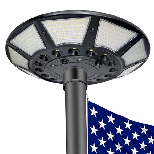enrybia New 566 LED Flagpole Solar Light with DC Charge Port,Brightest 6000 Lm 10000mAh Battery, Long Lighting 20 Hours,Auto On/Off IP67 Waterproof 100% Flag Coverage for Most 15 to 25 Ft Flag Poles