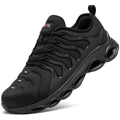 LARNMERN Steel Toe Cap Trainers Mens Safety Trainers Lightweight Safety Shoes Cushioning Fashion Breathable Comfortable Work Shoes (Black,10 UK)