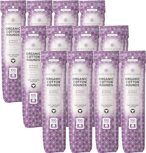 SoulSation Organic Cotton Rounds - Makeup Remover Pads for Face, Lint-Free