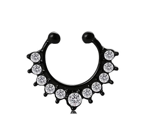 RUVEE Nose & Ear Clip Titanium Plated Pin Non Pierced Just Press for Women & Girls Septum Ring (Black)