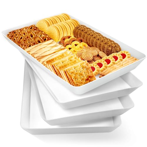 WOWBOX 4 pcs Serving Tray for Entertaining, Serving Platters for Snacks, Fruit, Cookies, Dessert, Reusable Plastic Trays for Serving Food and Pantry Organization in Kitchen & for Parties