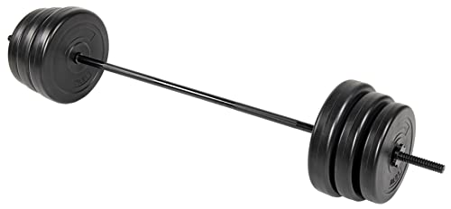 Fitvids 100-Pound Weight Plate Set With 2x 10LB, 15LB, and 25LB Plates and Standard Barbell, Black/Red, 100LBS Plates with Bar