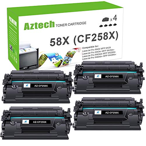 Aztech 58X CF258X M404n Black High Yield Toner Cartridge Replacement for HP 58X CF258X 58A CF258A for HP Pro M404n M404dn MFP M428fdw M428fdn M404dw M428dw M404 M428 M406 Printer Ink (4-Pack)