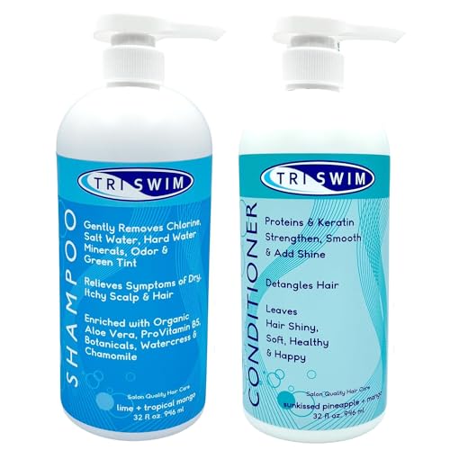 TRISWIM Hair Care Bundle | Swim Shampoo and Conditioner 32 Fl Oz Each | Professional Chlorine Removal Formula | Vegan, Paraben-Free with Aloe Vera & Proteins | Pump Dispensers